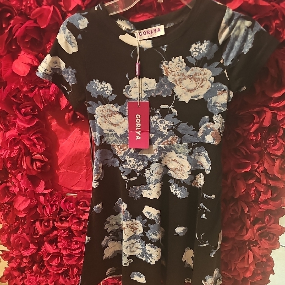 Gorlya NWT Girls Black and Blue Floral Dress Size 6-7 Years